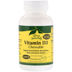 EuroPharma, Terry Naturally, Vitamin D3 Chewable, Mixed Berry , 5,000 IU, 90 Chewable Tab.