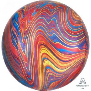 1209-0329 Шар 3D сфера, фольга,  15"/38 см,  мрамор цветной (AN), инд. уп.