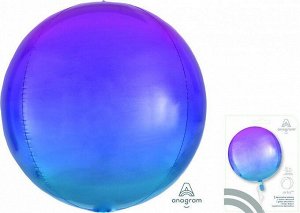 3984501 Шар 3D сфера, фольга,  16"/40 см, омбре голубой и розовый (AN), инд. уп.