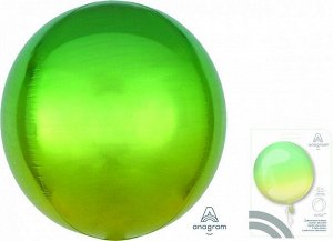 3984601 Шар 3D сфера, фольга,  16"/40 см, омбре желтый и зеленый (AN), инд. уп.