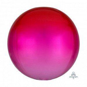 1209-0303, 4055301 Шар 3D сфера, фольга,  16"/40 см, омбре красный и розовый (AN), инд. уп.