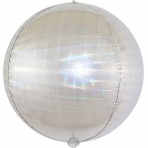 550042 Шар 3D сфера, фольга,  24"/61 см, голография, серебро иллюзия (Falali)