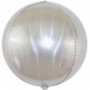 55040 Шар 3D сфера, фольга,  24"/61 см, голография, серебро светлое (Falali)