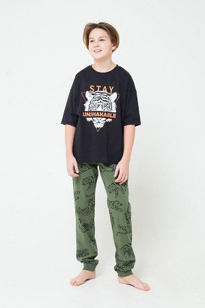 Комплект для мальчика КБ 2682 черный + тигры на бронзово-зеленом