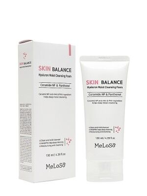 Meloso- Skin Balance Hyaluron Moist Cleansing Foam Очищающая, увлажняющая пенка для лица с керамидами и пантенолом, 130 мл