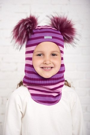 Арт.740 Шлем зимний для девочек с искусственными помпонами