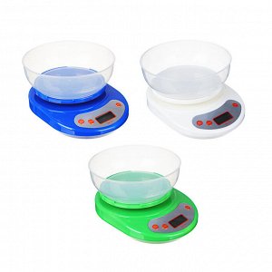 VETTA Весы кухонные электрон., ЖК-дисплей, с пластиковой чашей 1л, нагрузка до 5кг, 3 цвета