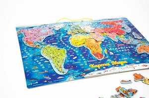 Магнитный геопазл Карта мира + игровой набор Животные мира 2 в 1
