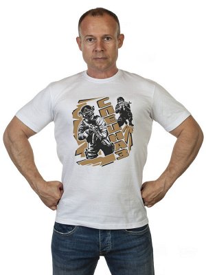 Футболка Мужская белая футболка с крутым принтом "Спецназ" - достойный подарок, отменное качество, лучшая цена!№310