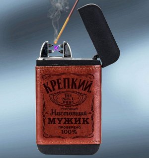 Зажигалка "Крепкий мужик" с функцией PowerBank 1500 mAh - эксклюзивный кожаный чехол №2