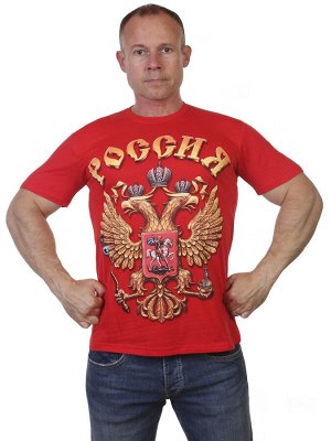 Футболка Красная футболка с гербом РФ Россия – гостеприимная страна! №17