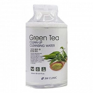 3W Вода очищающая мицеллярная Clean-Up Cleansing Water Green Tea 500мл