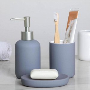 Набор аксессуаров для ванной комнаты Доляна «Бархат», 3 предмета (мыльница, дозатор для мыла, стакан), цвет серый
