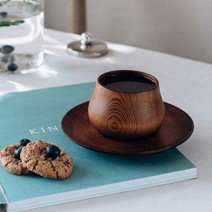 Чайная пара из натурального кедра Mаgistrо, чашка 150 мл, блюдце d=15,5 см, цвет шоколадный