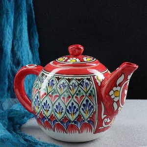 Чайник фарфоровый Риштан, 1,25л Накша красная