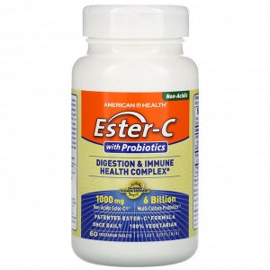 American Health, Ester-C с пробиотиками, комплекс для поддержки пищеварения и иммунитета, 60 растительных таблеток