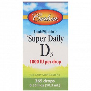 Carlson Labs, Super Daily D3, 1000 МЕ, 10,3 мл (0,35 жидкой унции)