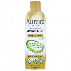 Aurora Nutrascience, Mega-Liposomal Vitamin D3, Organic Fruit Flavor, 9,000 IU, 16 fl oz (480 ml) 