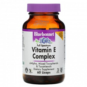 Витамин E Bluebonnet Nutrition, Комплекс витамина Е, 60 капсул. 100% натуральный. Жидкостные капсулы вит Е широкого спектра Bluebonnet доставляют в ваш организм натуральный d-альфа токоферол с полным 