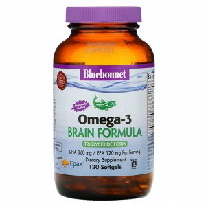 Bluebonnet Nutrition, Natural Omega-3, формула для мозга, 120 мягких желатиновых капсул