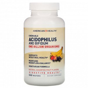 American Health, Chewable Acidophilus And Bifidum, Natural Assorted Fruit Flavors, 100 Wafers