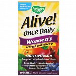 Nature&amp;#x27 - s Way, Alive! Once Daily, ультра-эффективные мультивитамины для женщин, 60 таблеток