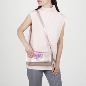 Клатч женский, отдел с перегородкой, 2 наружных кармана, с ручкой, длинный ремень, цвет розовый перламутровый