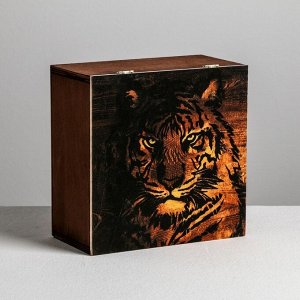 Ящик деревянный с магнитом «Тигр», 20 * 20 * 10 см