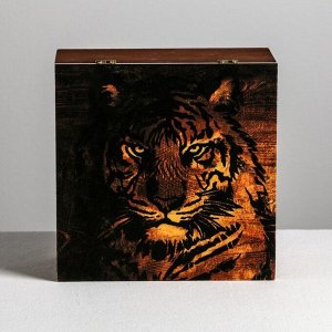 Ящик деревянный с магнитом «Тигр», 20 * 20 * 10 см