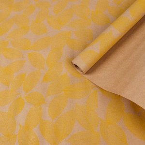 Бумага упаковочная крафт "Листья", желтый на коричневом, 0,7 х 8,5 м, 70 г/м?
