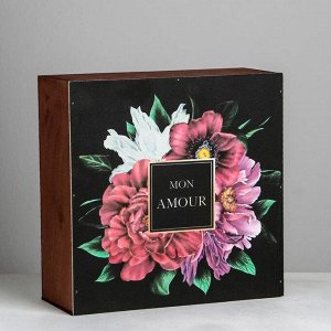 Коробка деревянная подарочная «Цветы», 25 × 25 × 10 см