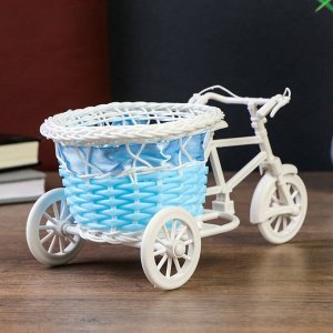 Корзинка декоративная "Велосипед с кашпо-голубая лента" 10,5х21х10 см