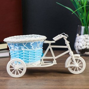 Корзинка декоративная "Велосипед с кашпо-голубая лента" 10,5х21х10 см