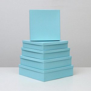 Набор коробок 5 в 1 "Белый горошек на голубом", 34 х 34 х 9 - 26 х 26 х 5 см