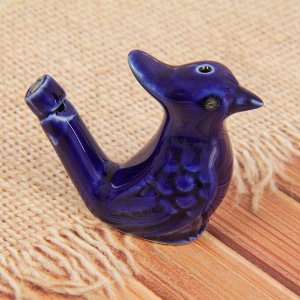 Свистулька керамическая «Птичка с хохолком» синяя