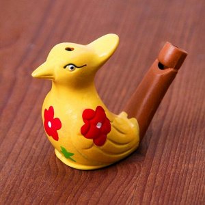 Свистулька керамическая «Птичка с хохолком» в цветочек, МИКС