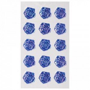 Стразы самоклеящиеся "Розы", синие, 18 мм, 15 шт., на подложке, ОСТРОВ СОКРОВИЩ, 661581