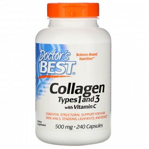 Doctor&#x27 - s Best, Коллаген типа 1 и 3, содержит Peptan, 500 мг, 240 капсул