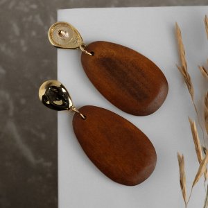 Серьги ассорти "Ваканда" деревянные, две капли, цвет коричневый в золоте