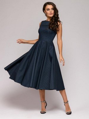 Платье темно-синее с мелким принтом  длины миди без рукавов