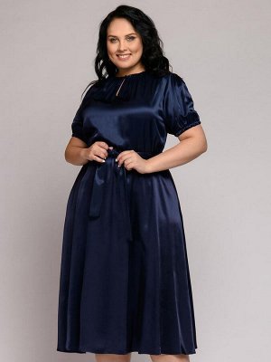 1001 Dress Платье темно-синее длины миди с короткими рукавами и поясом