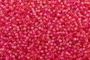 Бисер японский TOHO круглый 11/0 #0979 светлый топаз/розовый неон, Luminous, окрашенный изнутри, 10 грамм