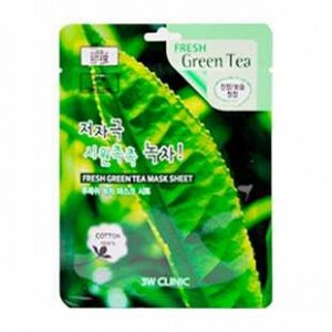 370013 "3W CLINIC" Fresh Green Tea Mask Sheet Маска тканевая для лица с экстрактом зеленого чая 23 мл 1/600