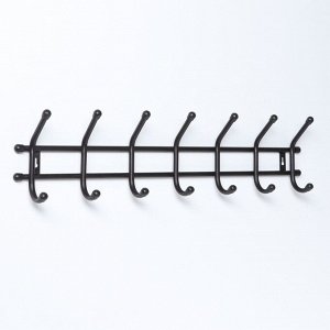 Вешалка настенная «Уют», 7 крючков, 66x15x8 см, чёрная
