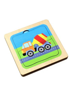 Игра-Пазл трехслойный деревянный "Машинки" (3 в 1)