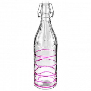 Бутылка стеклянная бугельная крышка "Клин цвет" 1л h31см, д/горла 2см, форма круглая, цвета микс (д/основания 8,5см) (Китай)