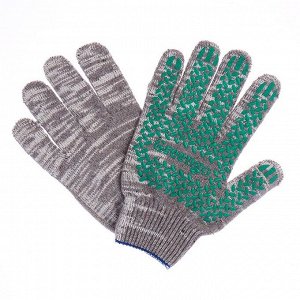 Перчатки, х/б, вязка 10 класс, 6 нитей, размер 9, с ПВХ протектором, серые, Greengo