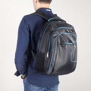 Рюкзак молодёжный, 2 отдела на молниях, наружный карман, 2 боковые сетки, усиленная спинка, цвет чёрный/синий