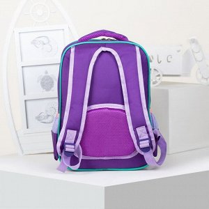 Рюкзак школьный, 2 отдела на молниях, 2 наружных кармана, 2 боковых кармана, цвет сиреневый/бирюзовый