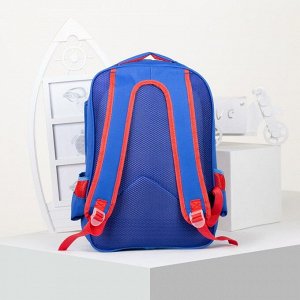 Рюкзак школьный, 2 отдела на молниях, 2 наружных кармана, 2 боковых кармана, с футляром, цвет синий/красный